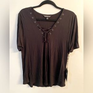 Rock & Republic black s/sleeve TieV-neck T-shirt size XL